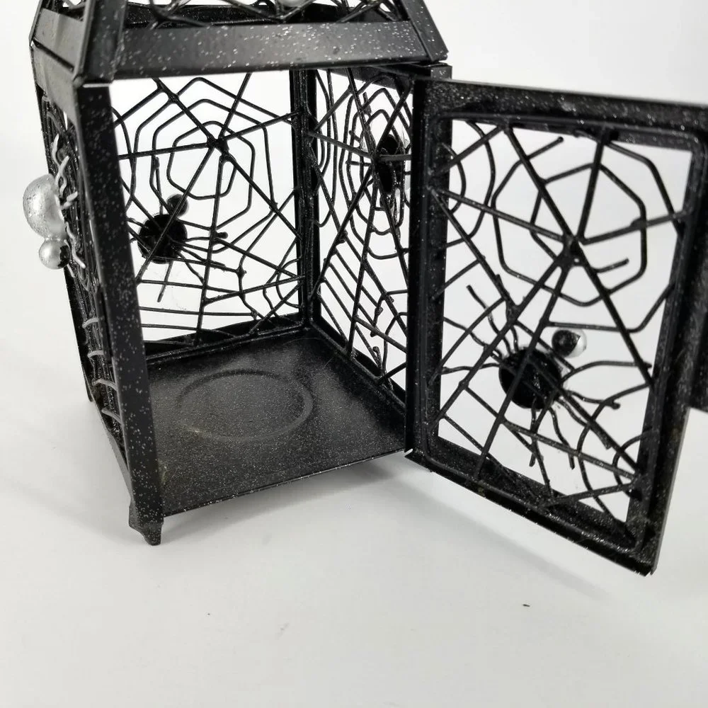 Spider Web Lantern Candle Holder Black Metal Halloween Home Decor Gothic 8